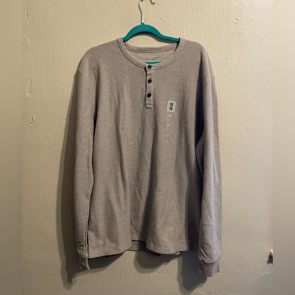 Gray Long Sleeve Tee with Henley Neckline